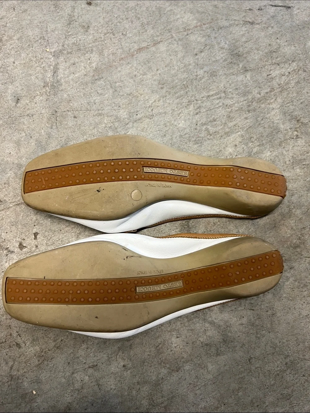 Sesto Meucci White Leather Slip-On Platform Mules with Tan Trim